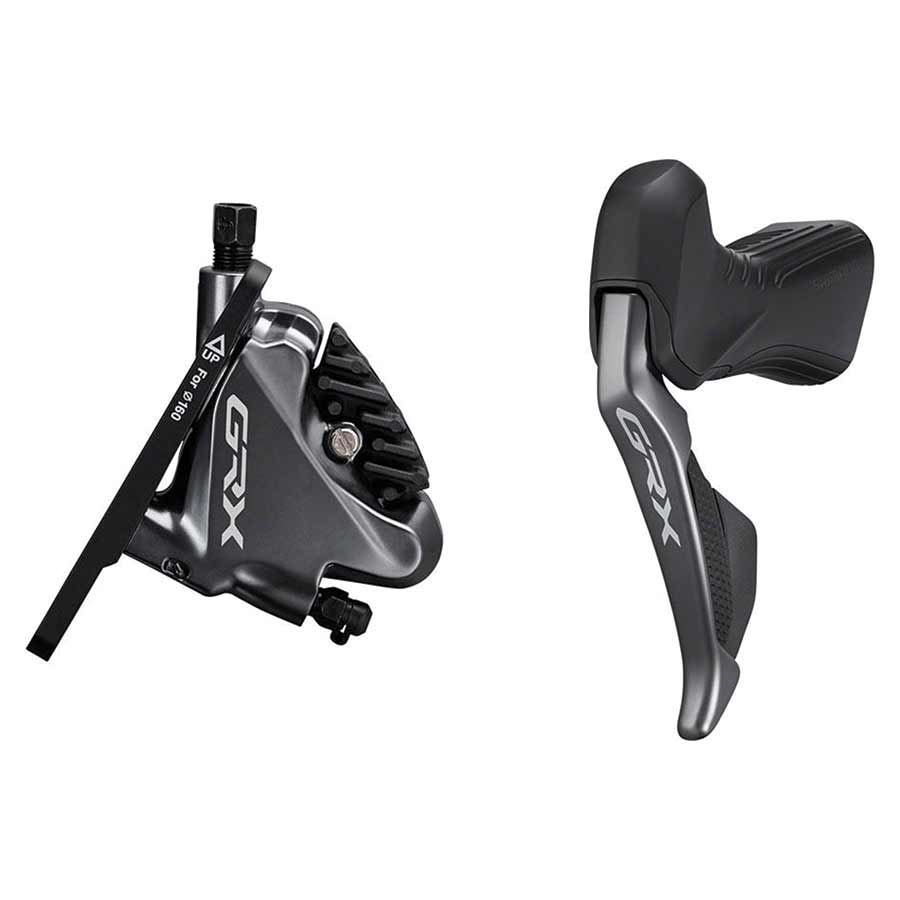 Shimano, GRX Di2 ST-RX815-L / BR-RX810-F, Road Hydraulic Disc Brake, Front, 2 speed, Flat mount, 140 or 160mm (not included), Black, Set