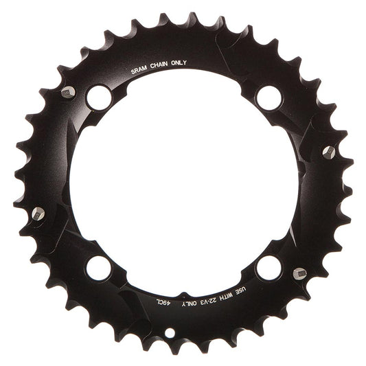 SRAM, 36T, 10 sp, BCD 104mm, 4-Bolt, Pour bashguard, Middle Chainring, For NO-PIN, Aluminum, Black, 11.6215.188.410