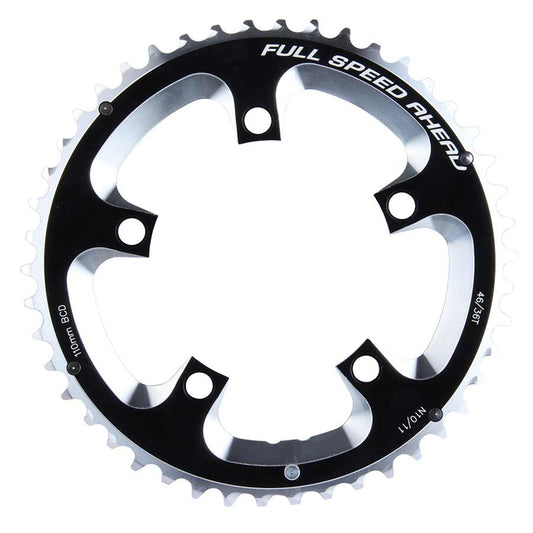 FSA, 46T, 10/11sp., BCD: 110mm, 5 Bolts, Super Road, Outer Chainring, For Road double, Aluminum, Black, 371-0246A