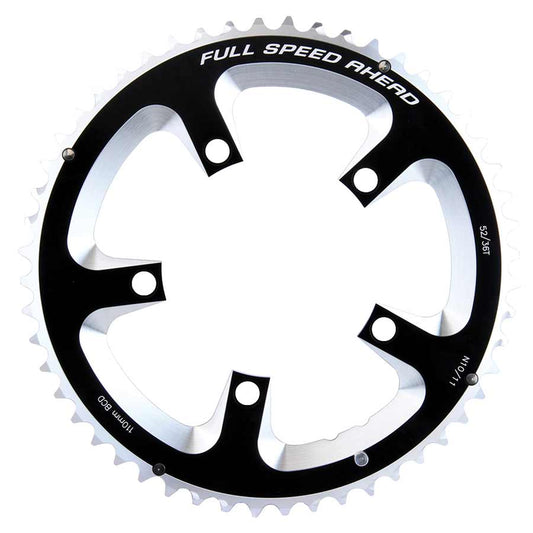 FSA, 52T, 10/11sp., BCD: 110mm, 5 Bolts, Super Road, Outer Chainring, For Double, Aluminum, Black, 371-0252A