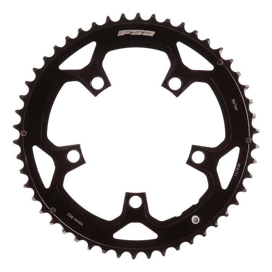 FSA, 50T, 10/11sp., BCD: 110mm, 5 Bolts, Pro Road, Outer Chainring, For Double, Aluminum, Black, 371-0250F