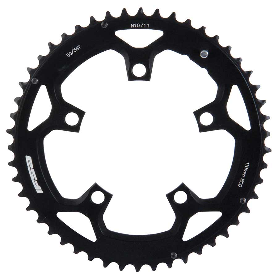 FSA, 46T, 10/11sp., BCD: 110mm, 5 Bolts, Pro Road, Outer Chainring, For Double, Aluminum, Black, 371-0246D