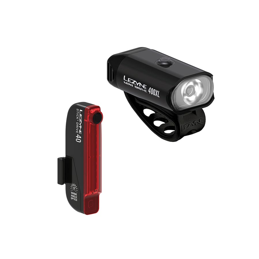 Lezyne, Mini Drive 400XL / Stick+ Drive, Light, Front and Rear, Black, Set