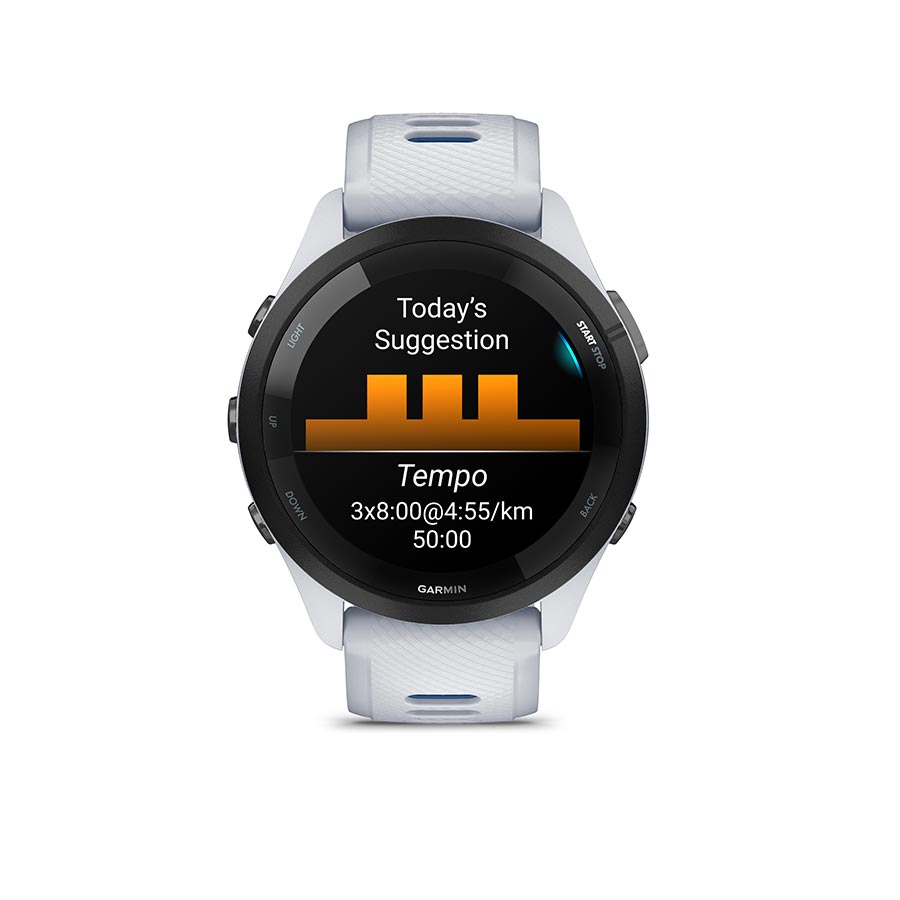 Garmin, Forerunner 265 Music, Watch, Watch Color: Black, Wristband: Black/Powder Grey - Silicone