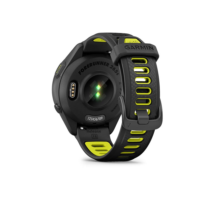 Garmin, Forerunner 265S Music, Watch, Watch Color: Black, Wristband: Black/Amp Yellow - Silicone