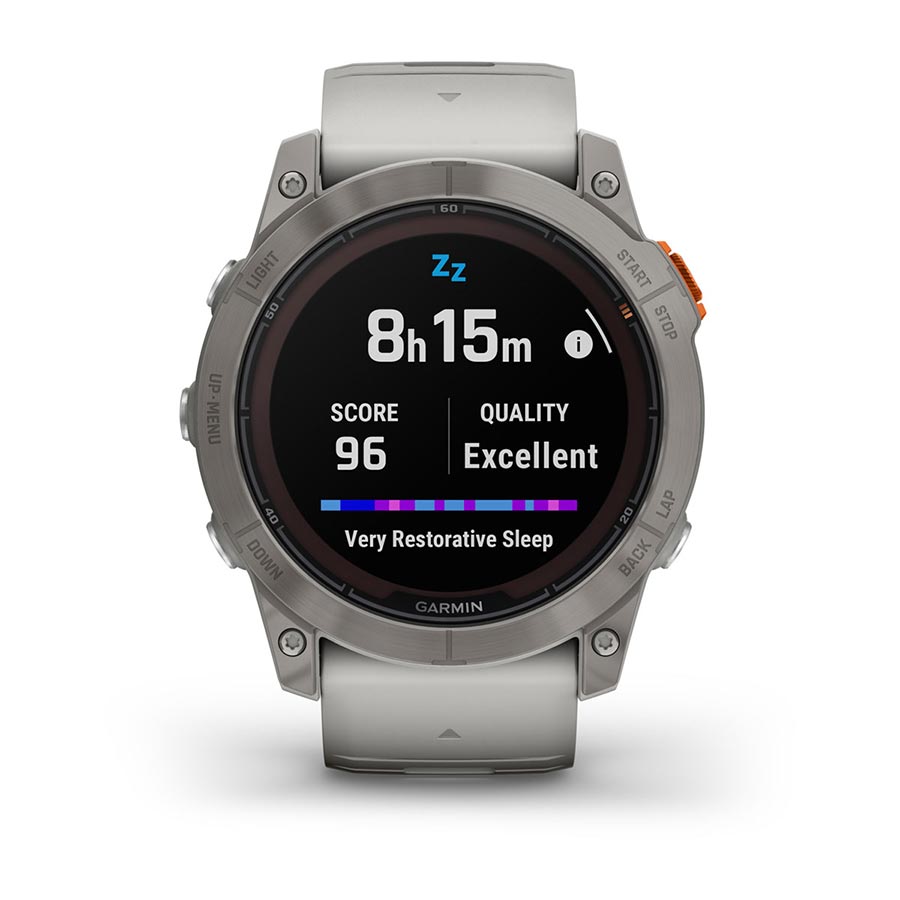 Garmin, fenix 7X Pro Sapphire Solar, Watch, Watch Color: Titanium, Wristband: Fog Grey/ Ember Orange - Silicone