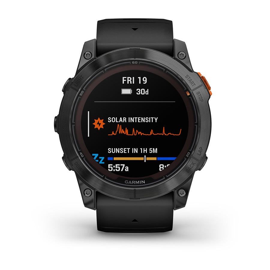 Garmin, fenix 7X Pro Solar, Glass, Watch, Watch Color: Slate Grey, Wristband: Black - Silicone