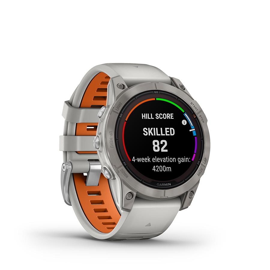 Garmin, fenix 7 Pro Sapphire Solar, Watch, Watch Color: Titanium, Wristband: Fog Grey/ Ember Orange - Silicone