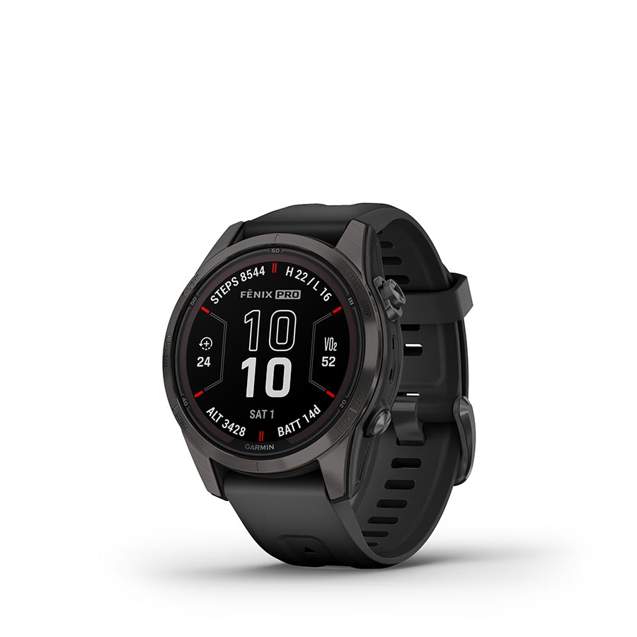 Garmin, fenix 7S Pro Sapphire Solar, Watch, Watch Color: Grey, Wristband: Black - Silicone